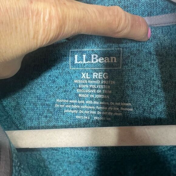 L.L. Bean Teal Blue Gray Trim Sweater Fleece Pullover Popover Sz XL Womens - Picture 2 of 9
